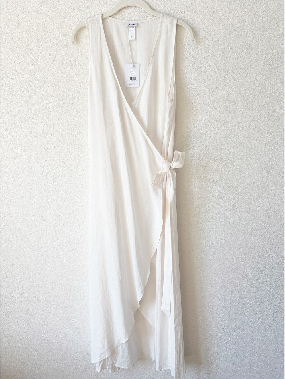 Andie The Maxi Wrap Dress Size Medium in Coconut Linen Coastal Lagenlook Neutral